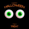 Colorful Cartoon Funny Green Eyes. Cute monster. Vector Isolated illustration on black background. Happy Halloween. Trick or Treat Royalty Free Stock Photo